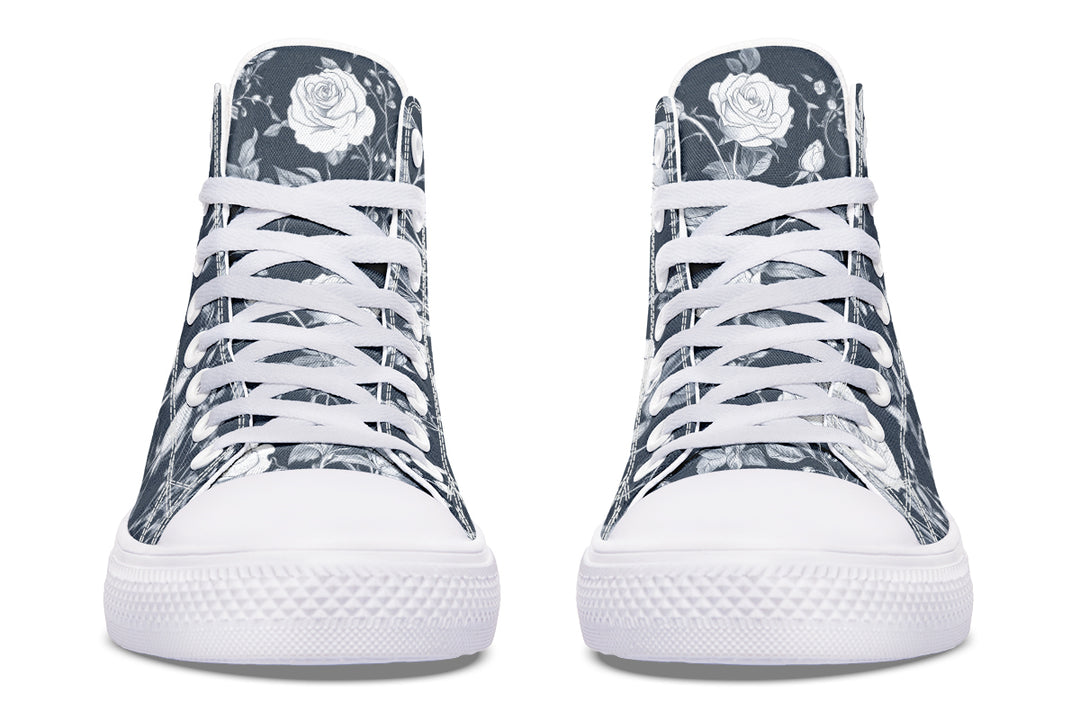 Grey Rose Romance High Tops - Classic Premium Canvas Shoes with Comfortable and Durable Soles