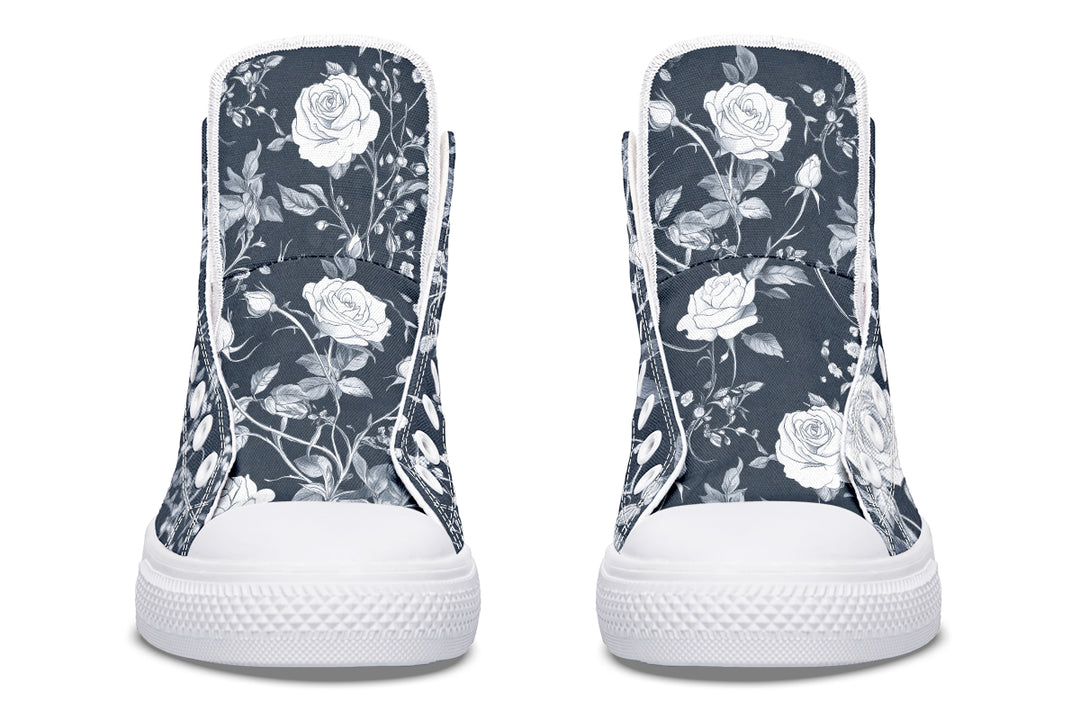 Grey Rose Romance High Tops - Classic Premium Canvas Shoes with Comfortable and Durable Soles