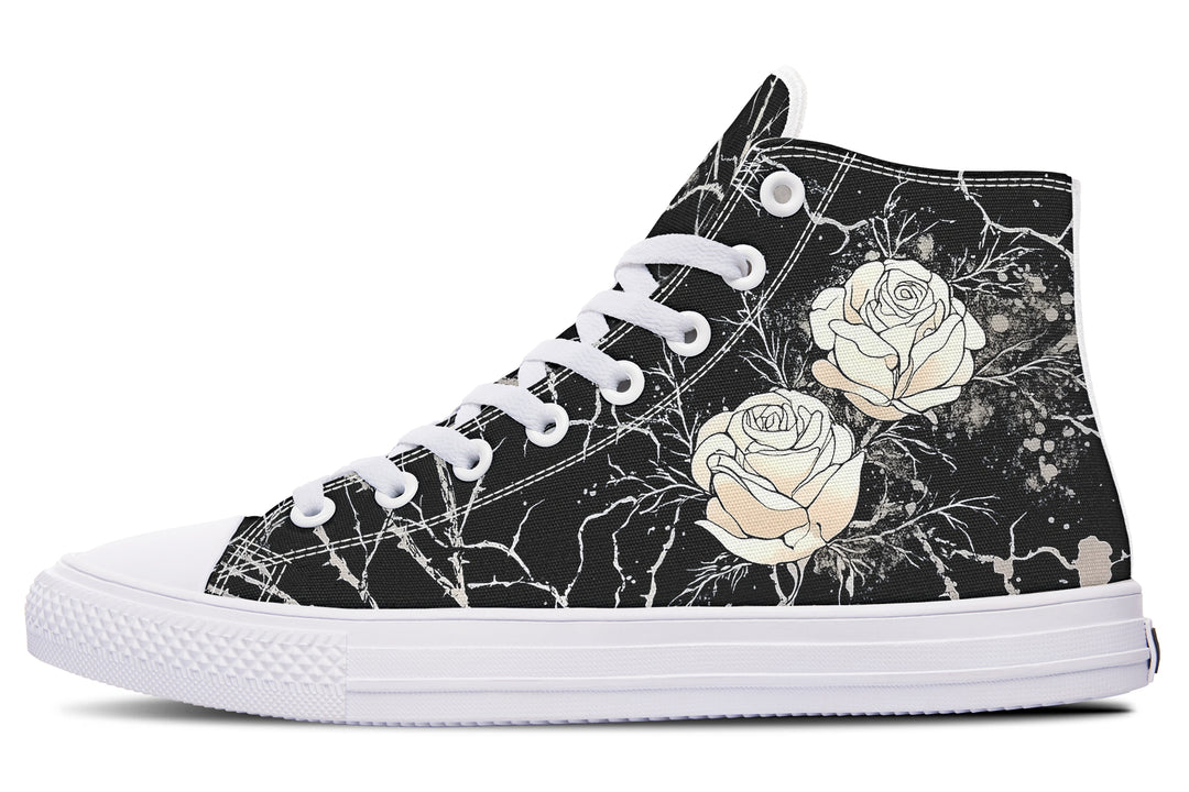 Ivory Kintsugi Rose High Tops - Classic Premium Canvas Shoes with Comfortable and Durable Soles