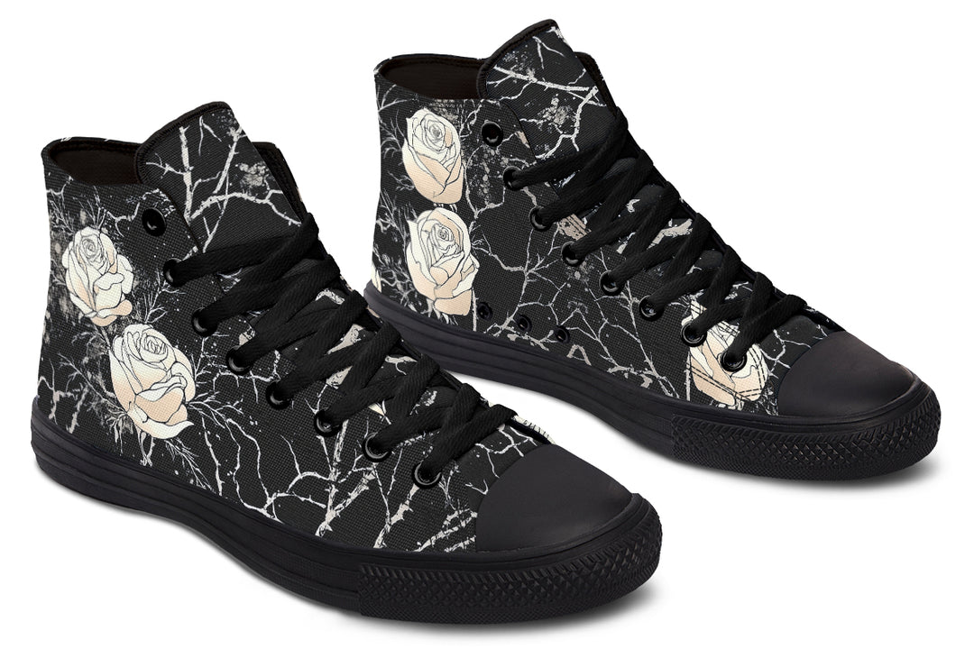 Ivory Kintsugi Rose High Tops - Classic Premium Canvas Shoes with Comfortable and Durable Soles