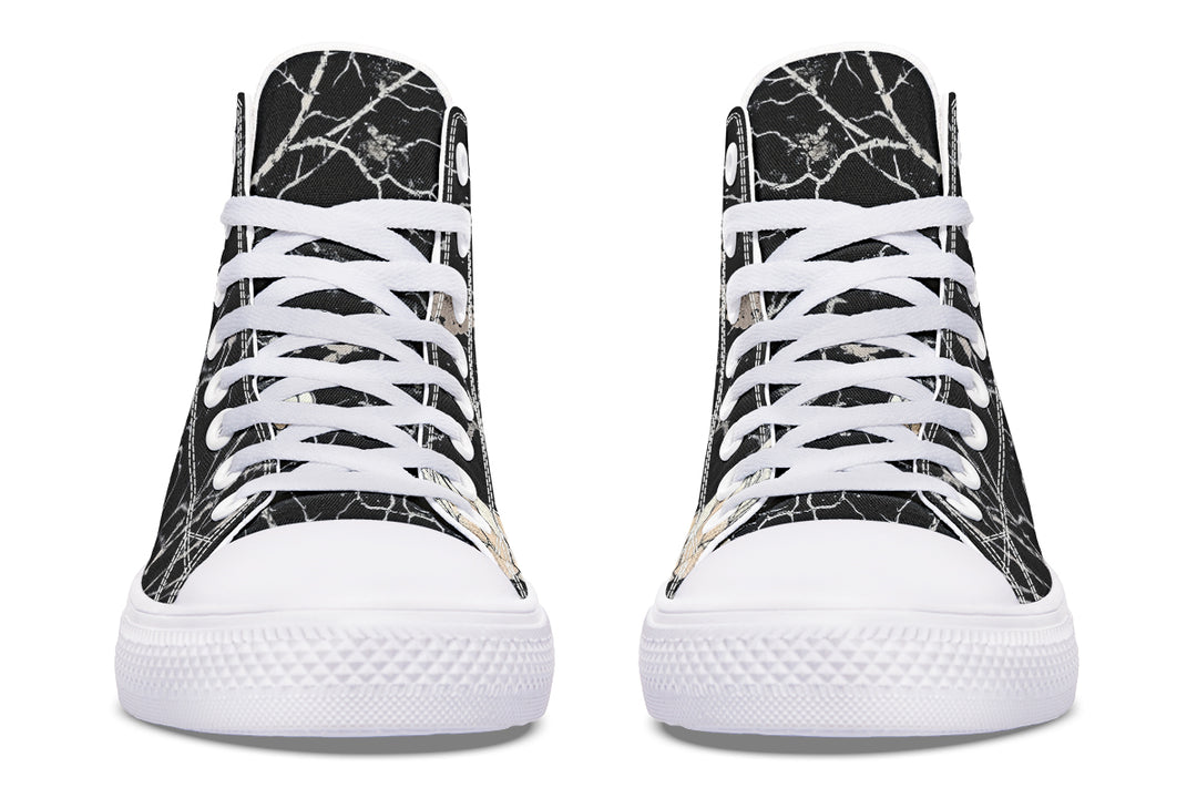 Ivory Kintsugi Rose High Tops - Classic Premium Canvas Shoes with Comfortable and Durable Soles