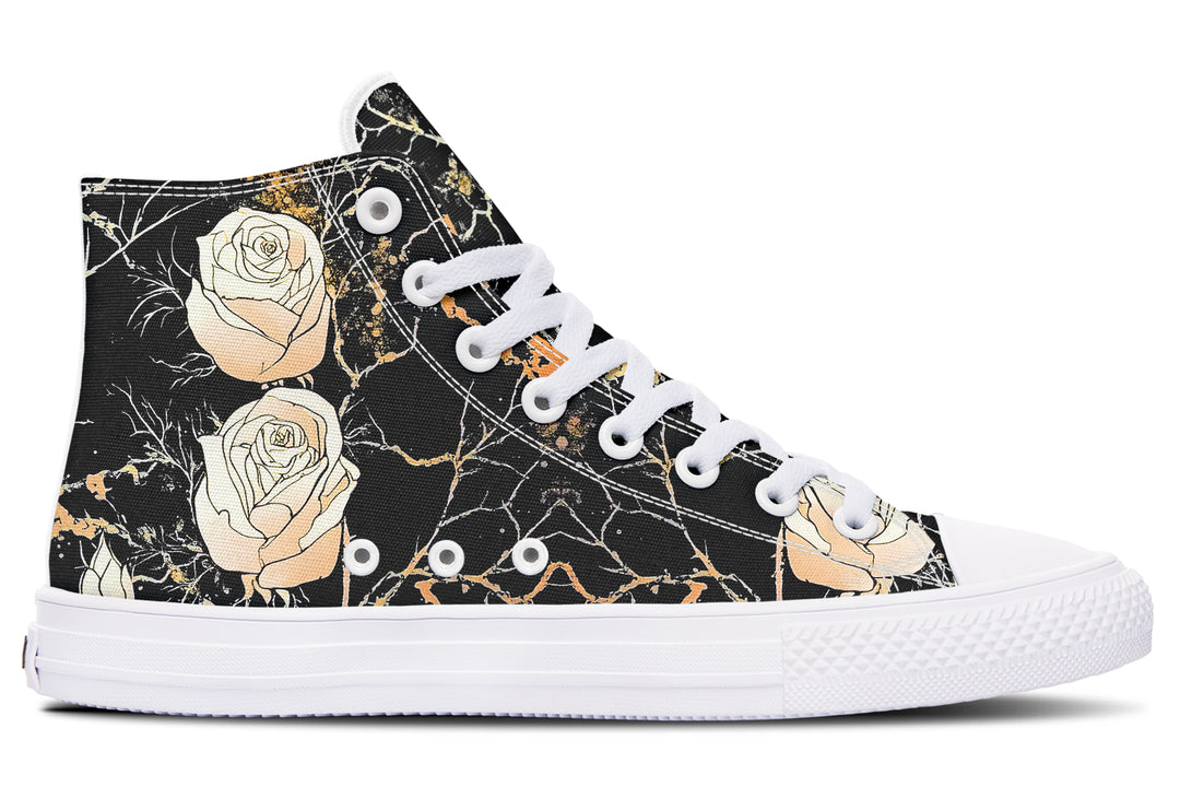 Kintsugi Rose High Tops - Classic Premium Canvas Shoes with Comfortable and Durable Soles