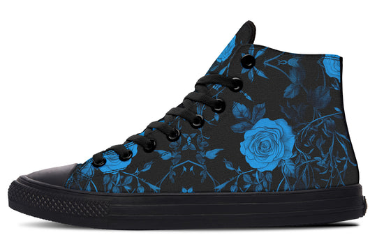 Midnight Rose Romance High Tops - Classic Premium Canvas Shoes with Comfortable and Durable Soles