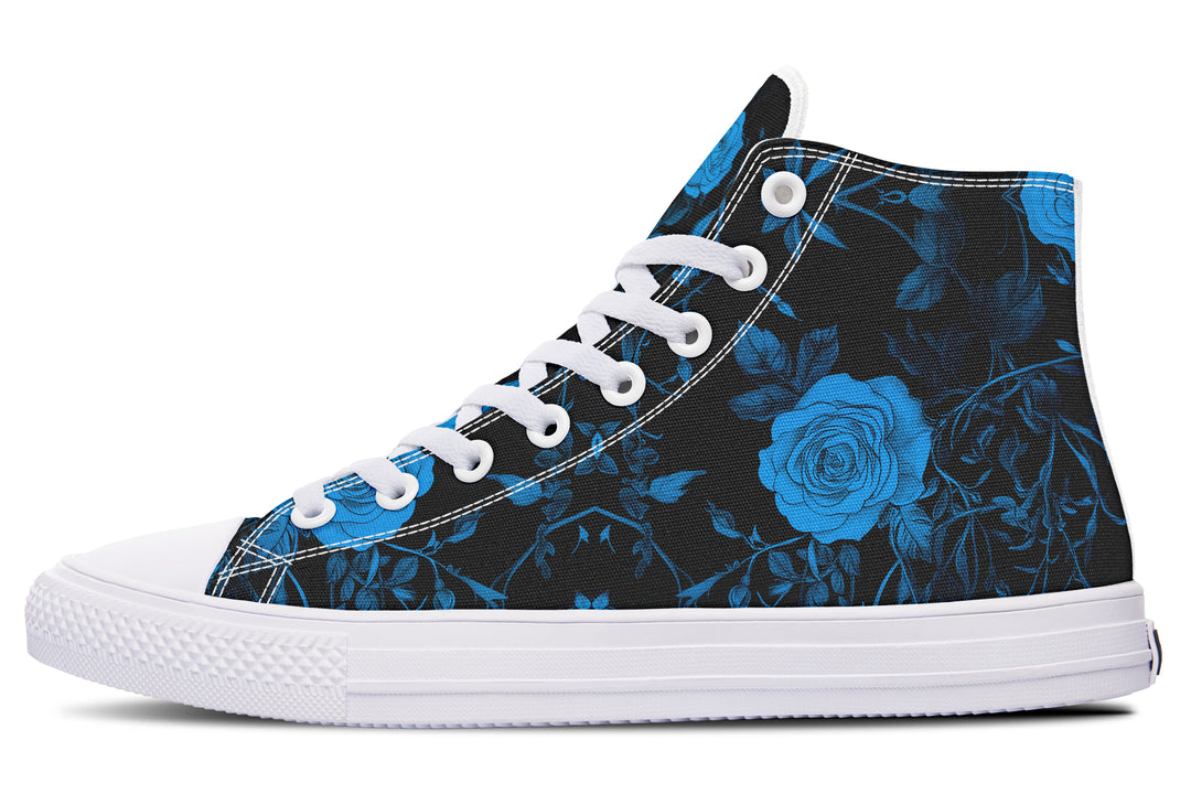 Midnight Rose Romance High Tops - Classic Premium Canvas Shoes with Comfortable and Durable Soles