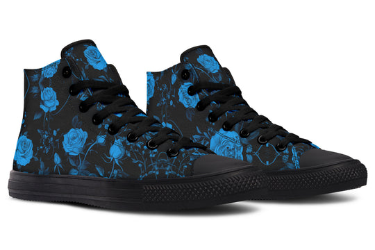 Midnight Rose Romance High Tops - Classic Premium Canvas Shoes with Comfortable and Durable Soles