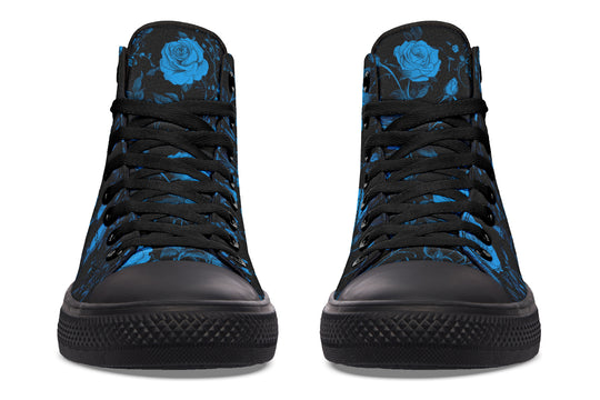 Midnight Rose Romance High Tops - Classic Premium Canvas Shoes with Comfortable and Durable Soles