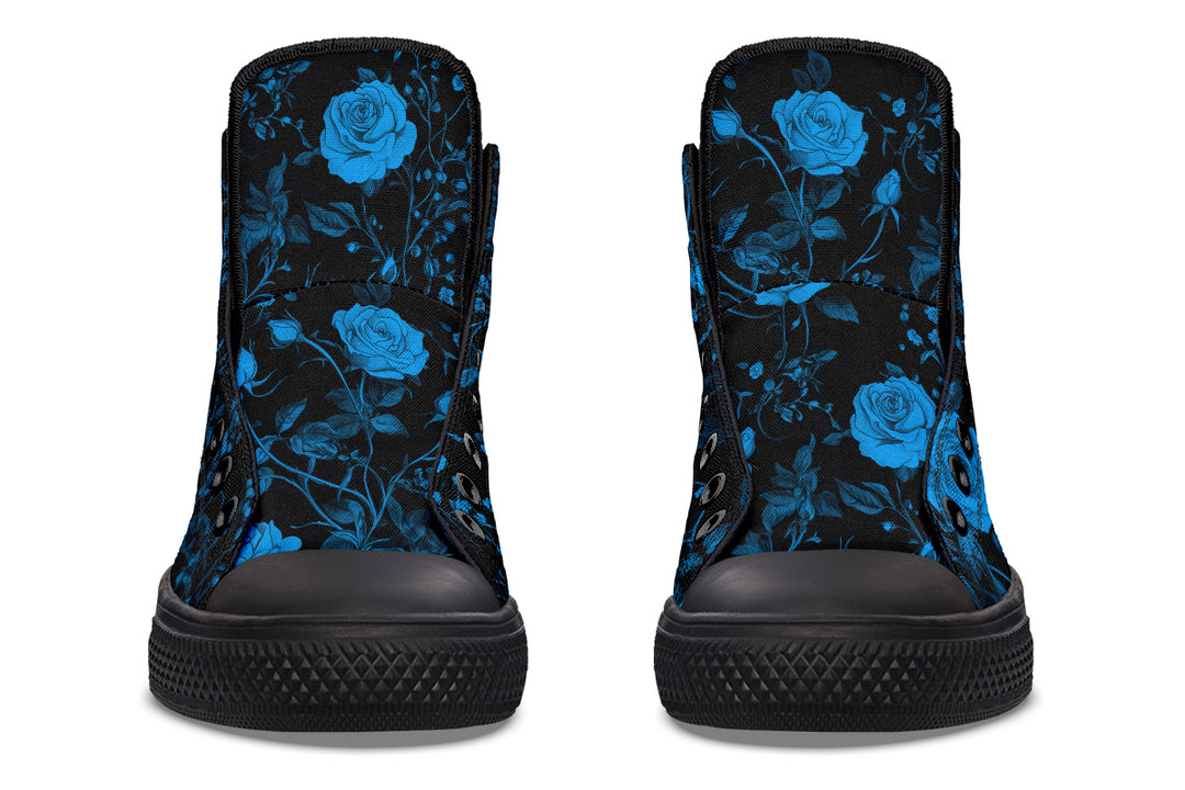 Midnight Rose Romance High Tops - Classic Premium Canvas Shoes with Comfortable and Durable Soles