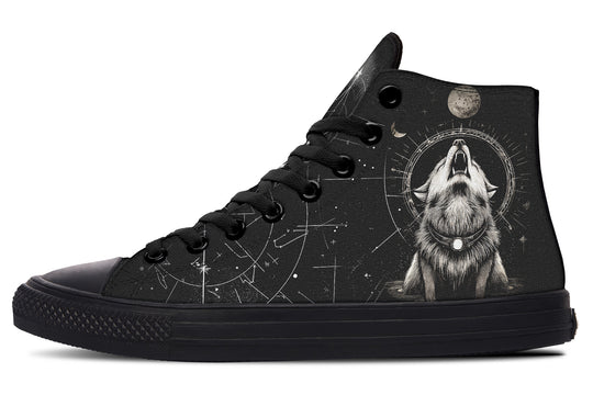 Moonbound Wolf High Tops - Classic Premium Canvas Shoes with Comfortable and Durable Soles