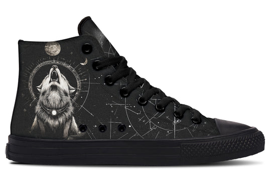 Moonbound Wolf High Tops - Classic Premium Canvas Shoes with Comfortable and Durable Soles