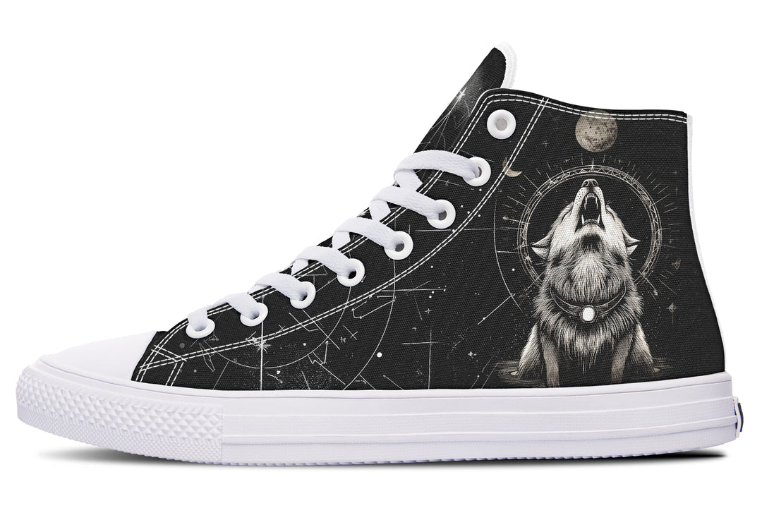 Moonbound Wolf High Tops - Classic Premium Canvas Shoes with Comfortable and Durable Soles