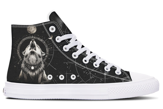 Moonbound Wolf High Tops - Classic Premium Canvas Shoes with Comfortable and Durable Soles