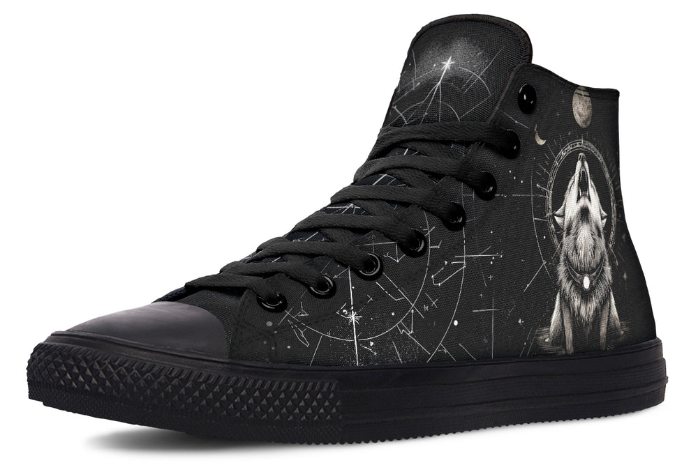 Moonbound Wolf High Tops - Classic Premium Canvas Shoes with Comfortable and Durable Soles