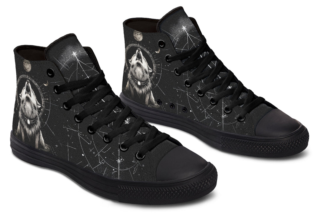 Moonbound Wolf High Tops - Classic Premium Canvas Shoes with Comfortable and Durable Soles