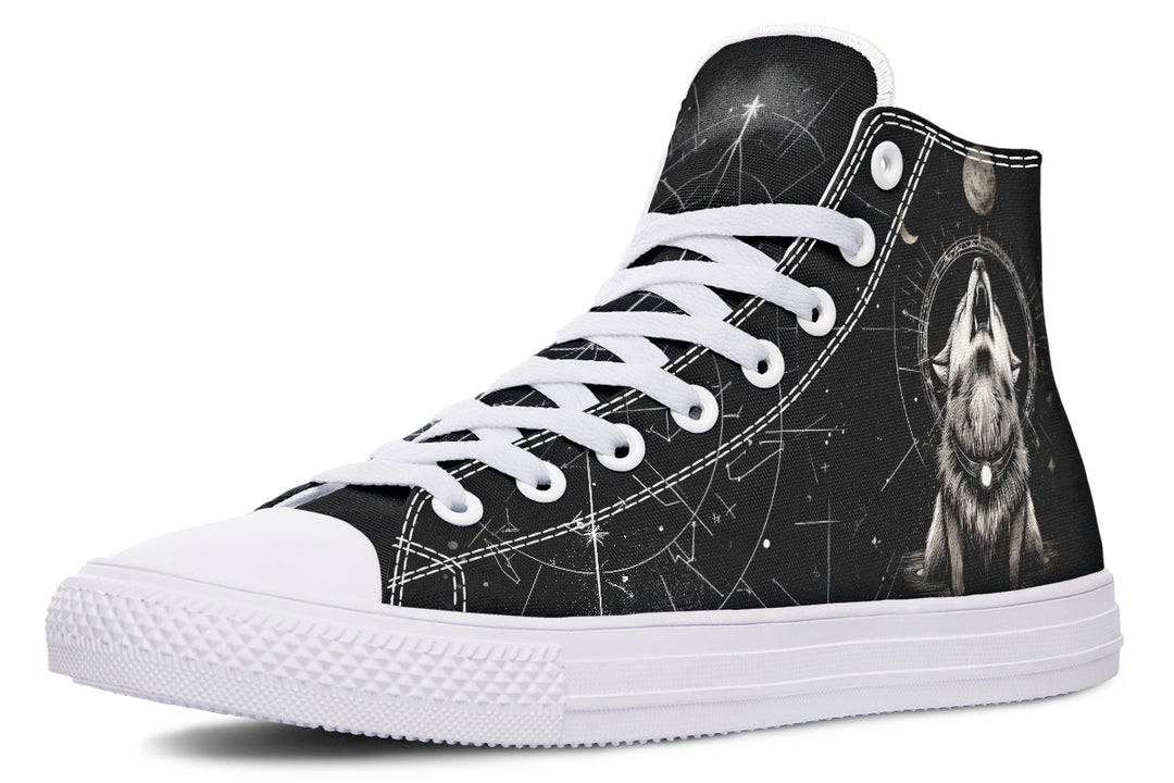 Moonbound Wolf High Tops - Classic Premium Canvas Shoes with Comfortable and Durable Soles