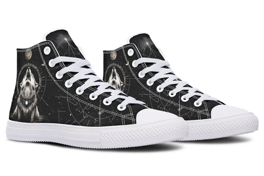 Moonbound Wolf High Tops - Classic Premium Canvas Shoes with Comfortable and Durable Soles