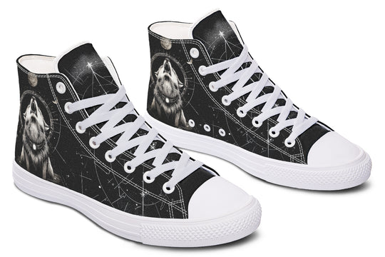 Moonbound Wolf High Tops - Classic Premium Canvas Shoes with Comfortable and Durable Soles