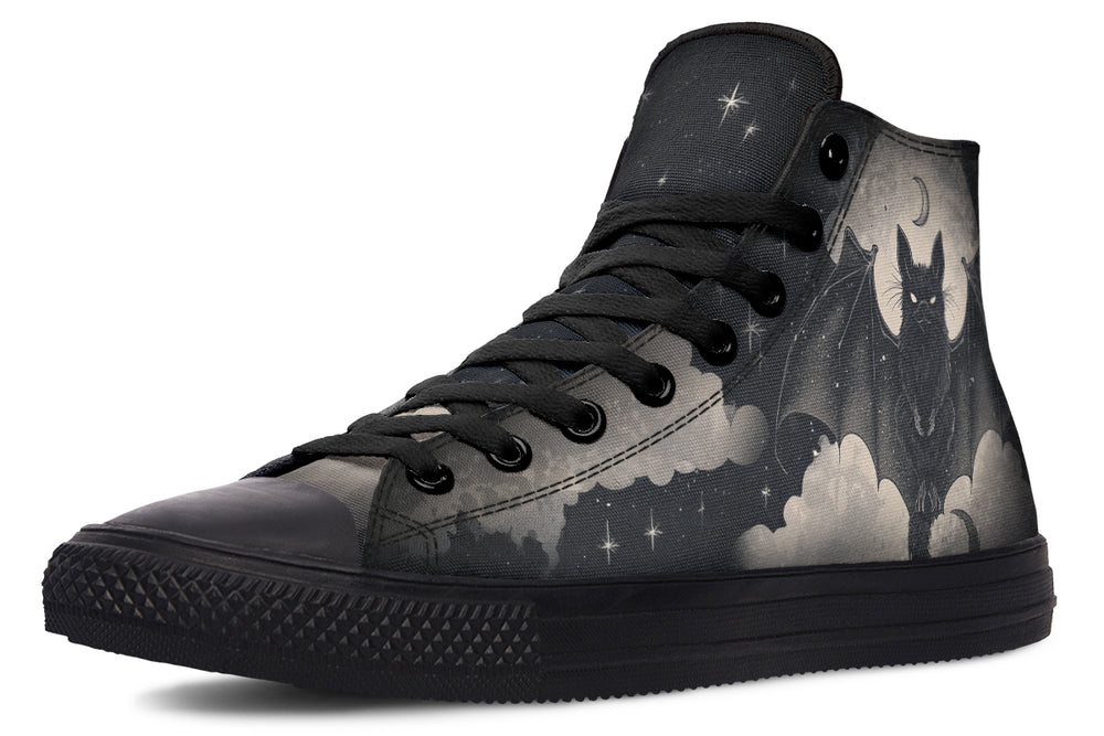 Moonlit Bat High Tops - Classic Premium Canvas Shoes with Comfortable and Durable Soles