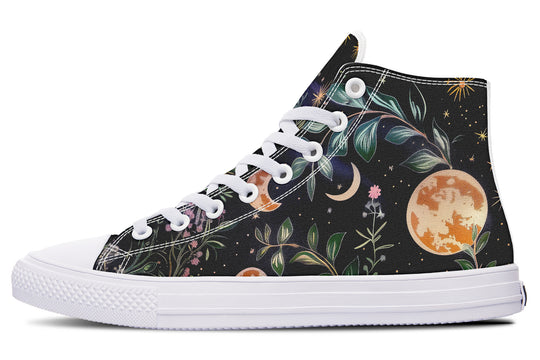 Night Blossom High Tops - Classic Premium Canvas Shoes with Comfortable and Durable Soles