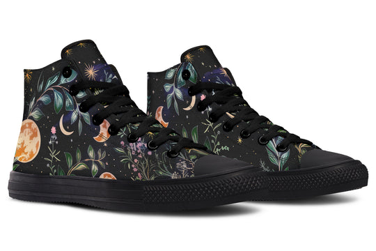 Night Blossom High Tops - Classic Premium Canvas Shoes with Comfortable and Durable Soles