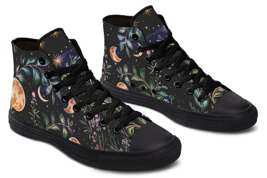 Night Blossom High Tops - Classic Premium Canvas Shoes with Comfortable and Durable Soles