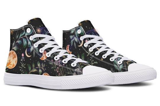 Night Blossom High Tops - Classic Premium Canvas Shoes with Comfortable and Durable Soles