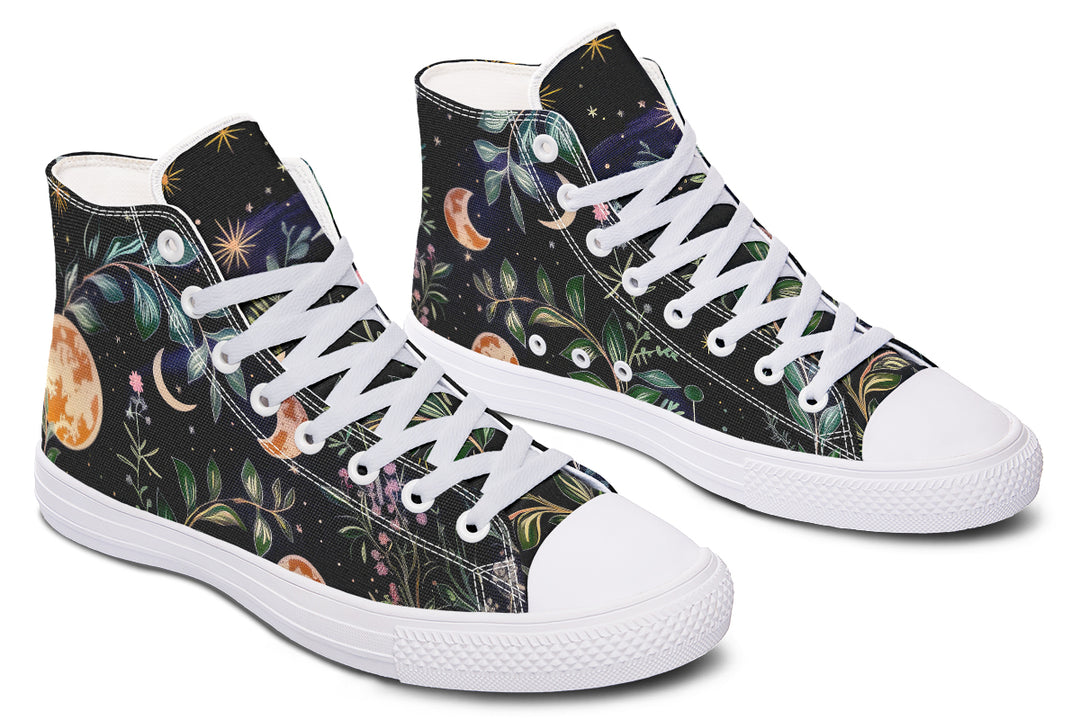 Night Blossom High Tops - Classic Premium Canvas Shoes with Comfortable and Durable Soles