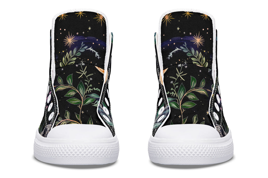 Night Blossom High Tops - Classic Premium Canvas Shoes with Comfortable and Durable Soles