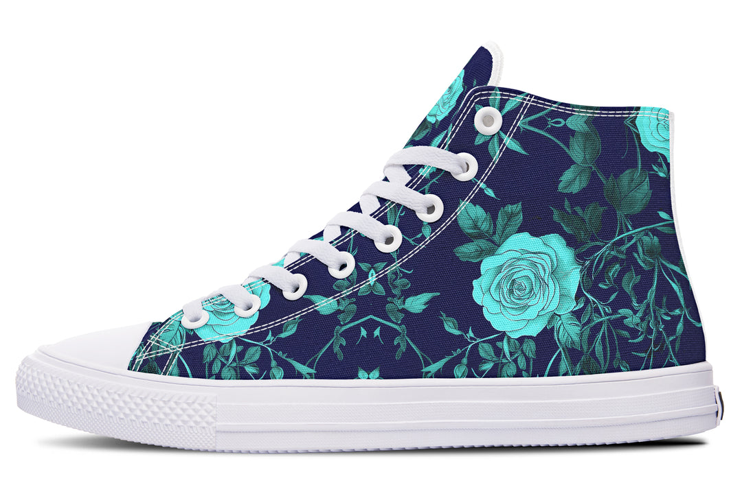 Ocean Rose Romance High Tops - Classic Premium Canvas Shoes with Comfortable and Durable Soles