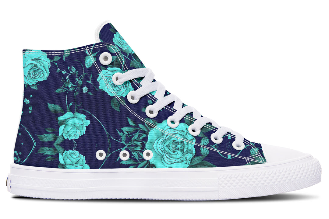 Ocean Rose Romance High Tops - Classic Premium Canvas Shoes with Comfortable and Durable Soles