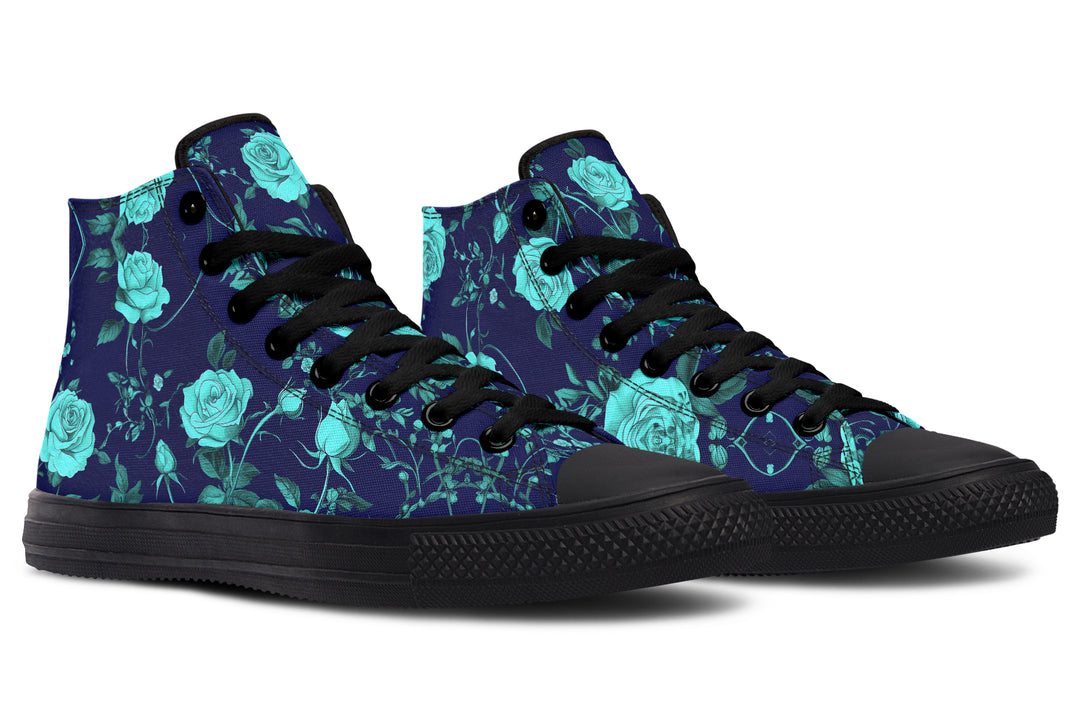 Ocean Rose Romance High Tops - Classic Premium Canvas Shoes with Comfortable and Durable Soles