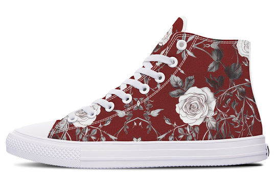 Red Rose Romance High Tops - Classic Premium Canvas Shoes with Comfortable and Durable Soles