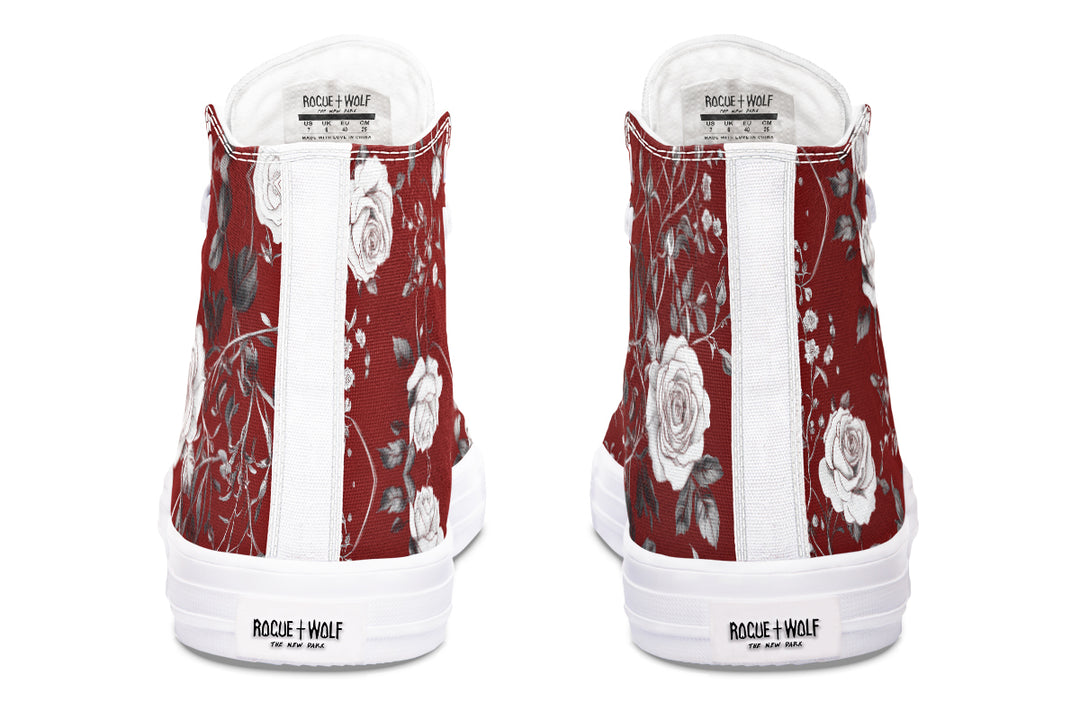 Red Rose Romance High Tops - Classic Premium Canvas Shoes with Comfortable and Durable Soles