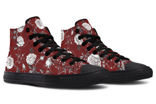 Red Rose Romance High Tops - Classic Premium Canvas Shoes with Comfortable and Durable Soles