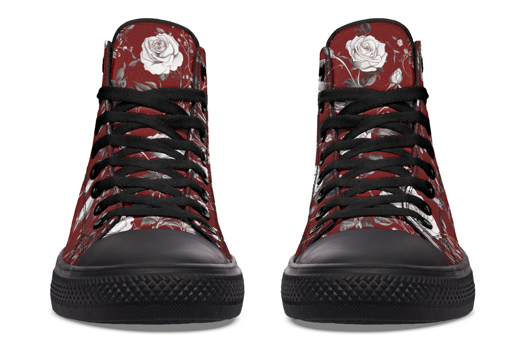 Red Rose Romance High Tops - Classic Premium Canvas Shoes with Comfortable and Durable Soles