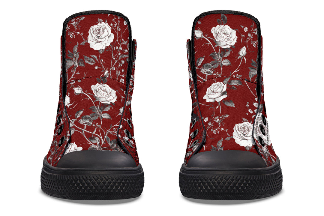 Red Rose Romance High Tops - Classic Premium Canvas Shoes with Comfortable and Durable Soles