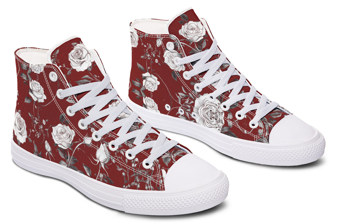 Red Rose Romance High Tops - Classic Premium Canvas Shoes with Comfortable and Durable Soles