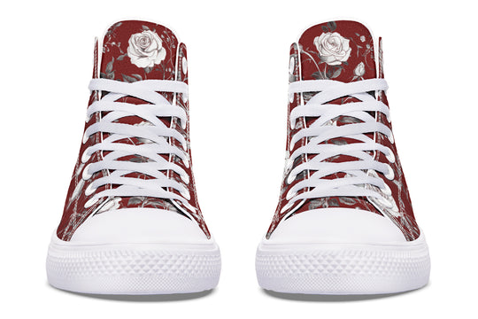 Red Rose Romance High Tops - Classic Premium Canvas Shoes with Comfortable and Durable Soles