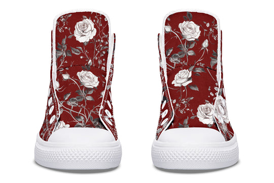 Red Rose Romance High Tops - Classic Premium Canvas Shoes with Comfortable and Durable Soles