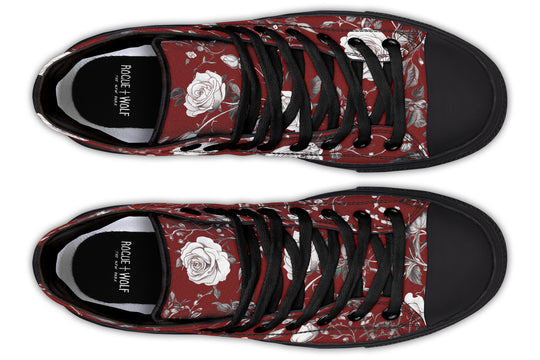 Red Rose Romance High Tops - Classic Premium Canvas Shoes with Comfortable and Durable Soles