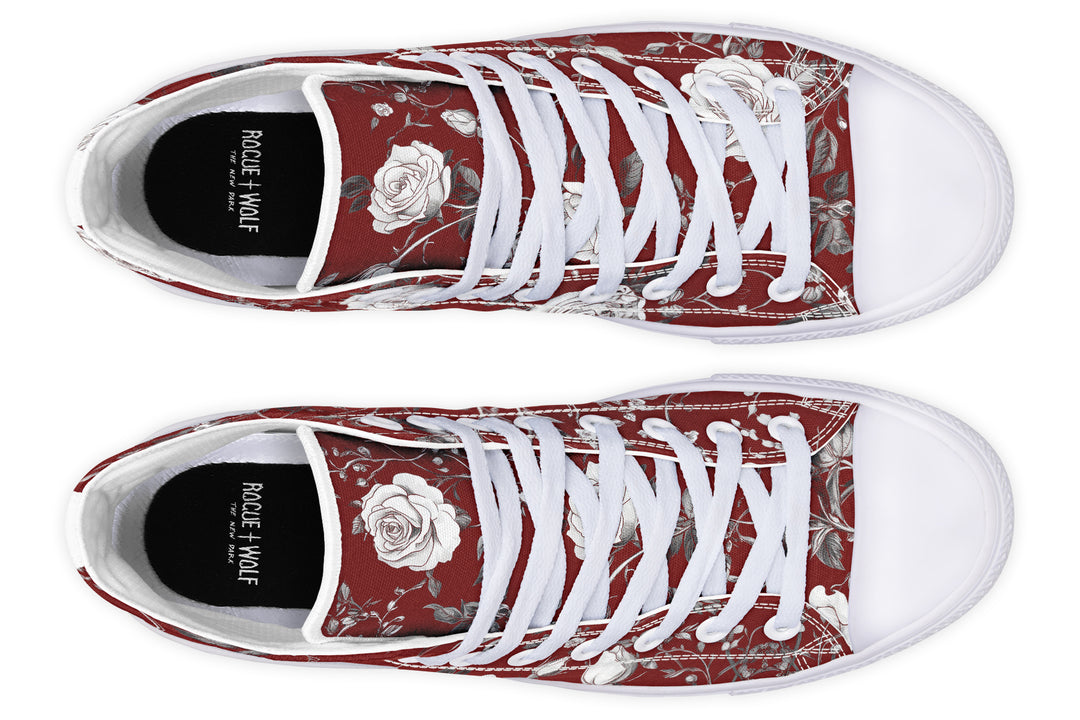 Red Rose Romance High Tops - Classic Premium Canvas Shoes with Comfortable and Durable Soles