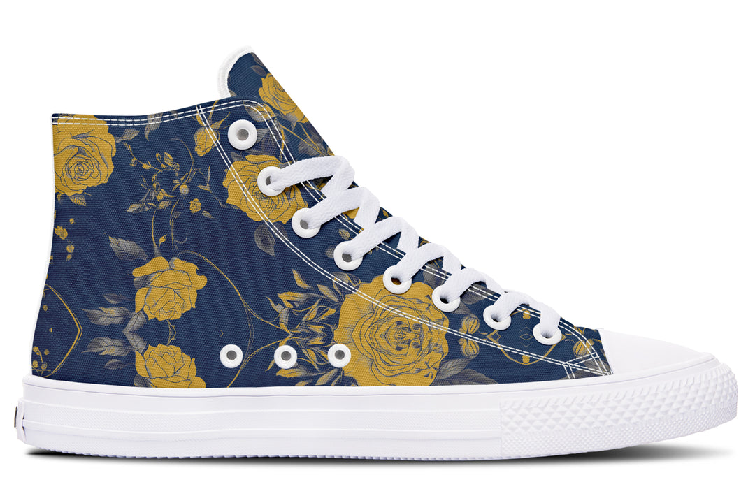 Royal Rose Romance High Tops - Classic Premium Canvas Shoes with Comfortable and Durable Soles