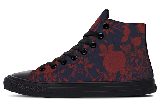 Scarlet Rose Romance High Tops - Classic Premium Canvas Shoes with Comfortable and Durable Soles