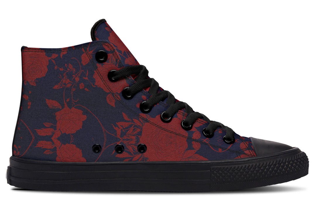 Scarlet Rose Romance High Tops - Classic Premium Canvas Shoes with Comfortable and Durable Soles