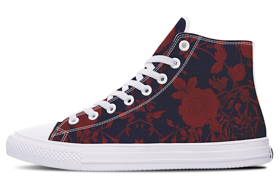 Scarlet Rose Romance High Tops - Classic Premium Canvas Shoes with Comfortable and Durable Soles