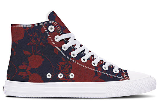 Scarlet Rose Romance High Tops - Classic Premium Canvas Shoes with Comfortable and Durable Soles