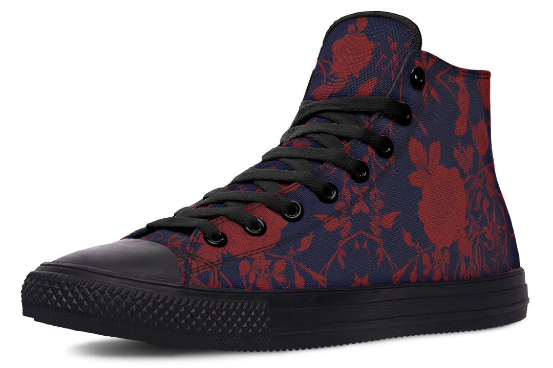 Scarlet Rose Romance High Tops - Classic Premium Canvas Shoes with Comfortable and Durable Soles