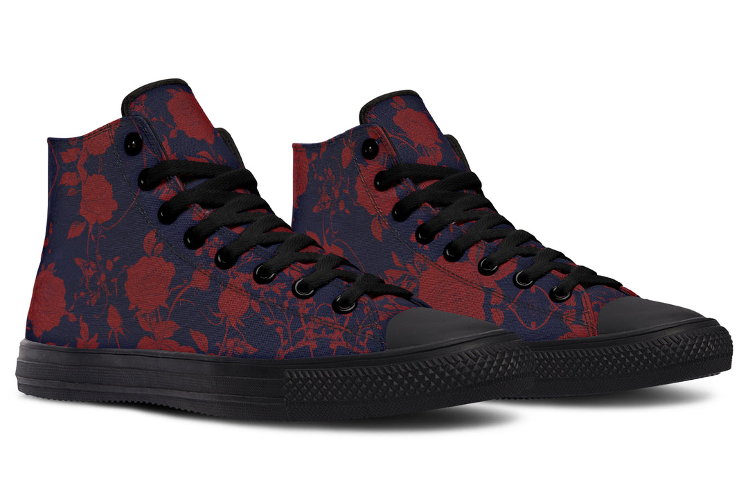 Scarlet Rose Romance High Tops - Classic Premium Canvas Shoes with Comfortable and Durable Soles