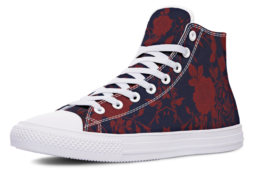 Scarlet Rose Romance High Tops - Classic Premium Canvas Shoes with Comfortable and Durable Soles