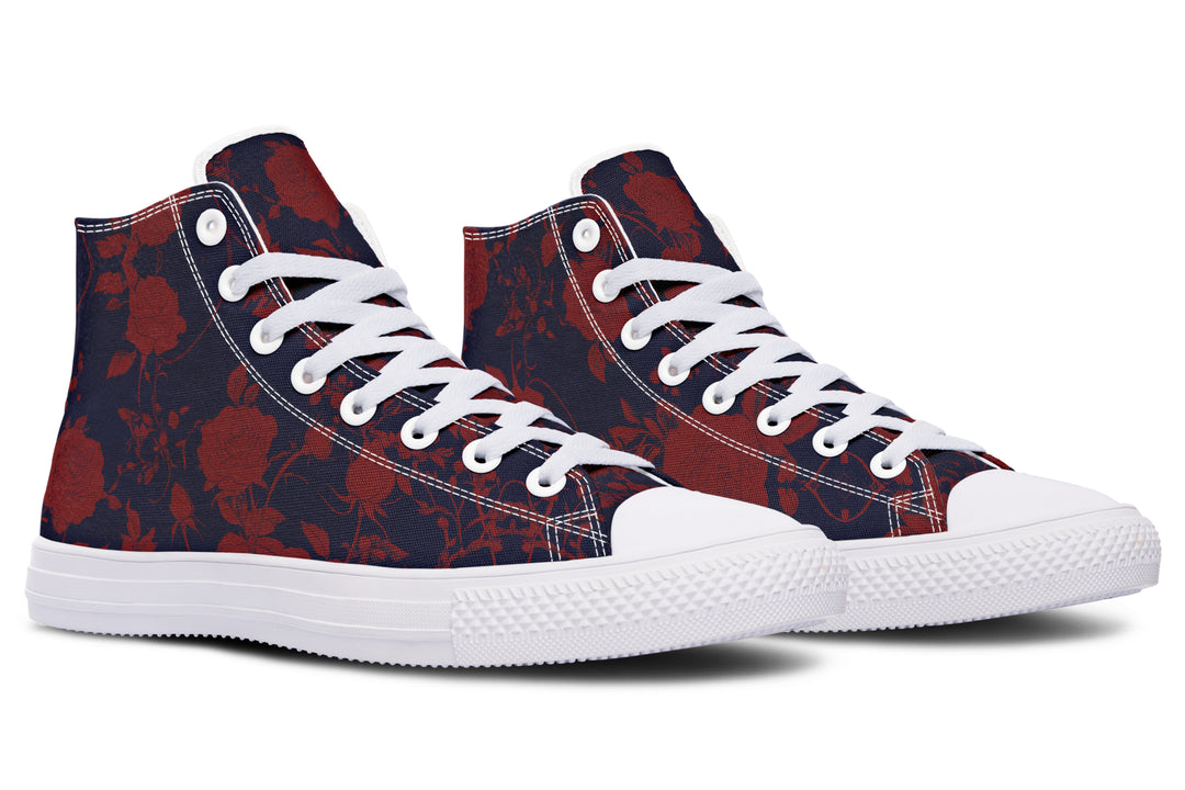 Scarlet Rose Romance High Tops - Classic Premium Canvas Shoes with Comfortable and Durable Soles