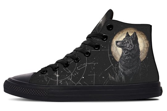 Starlit Wolf High Tops - Classic Premium Canvas Shoes with Comfortable and Durable Soles